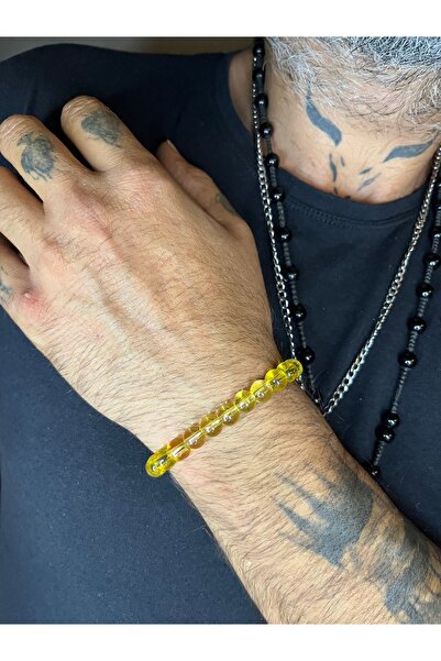 Mos Tespih سوار من الخرز الزجاجي الأصفر من الحجر الطبيعي