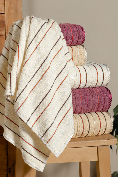 DNZGÜLCAN Strip 6-Piece Bath Towel Set Turkish Bath Set 100% Cotton