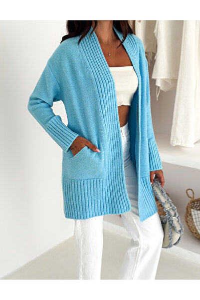 fiolin Cardigan de tricotaje casual cu mâneci lungi și buzunare