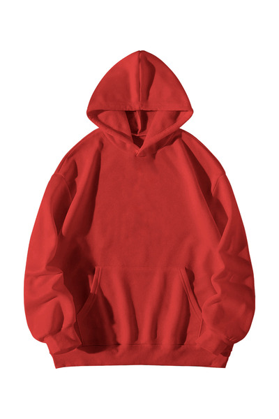 Harajuku Style Women's Men's Red Basic Plain Hooded Kangaroo Pocket Sweatshirt
