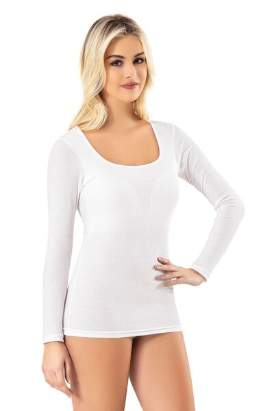 Sereia Women's Square Neck Detailed Modal Design Camisole Padded Tank Top Long Sleeve White - Sreiakoq-6C65O5-Be