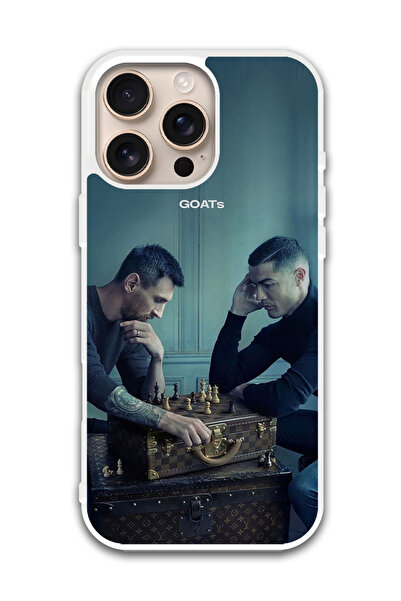 Theodor غطاء حماية لهاتف أبل آيفون 16 برو، شطرنج ميسي ورونالدو (مصد أبيض)