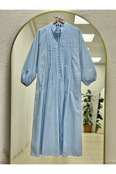 BENAHOLL Φόρεμα Loryla με ραβδώσεις στο μπροστινό μέρος με ρέλι Voile-EK606.1 Μπλε