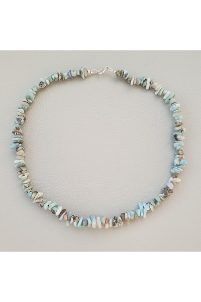 Abundo Necklace made of larimar chips and 925 silver, 40 cm