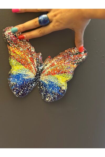 Gönülden Tasarım APLICAȚIE DE CUSUT CU ARMĂ DE FLUTURI CU PAILEȚI COLORATE SCHIMBĂBILĂ, CARE SE ADES PE FIER DE FIER 19X16 CM