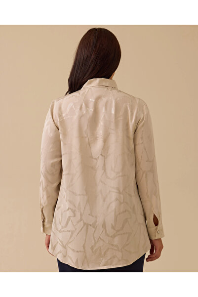 Gala-Xi Büyük Beden Fular Yakalı Desenli Jakar Gömlek