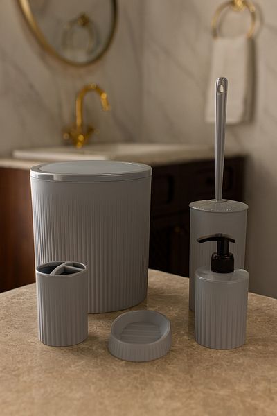 MAKRİ HOME 5 Piece Stylish Gray Bathroom Set, Volume: 6 Liters
