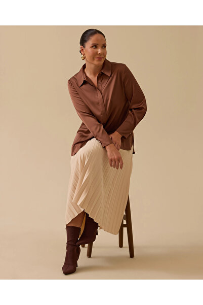 Gala-Xi Büyük Beden Düğmeli Saten Gömlek