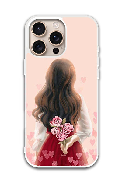 Theodor غطاء حماية لهاتف أبل آيفون 16 برو ماكس، فتاة تخفي زهورًا (مصد أبيض)