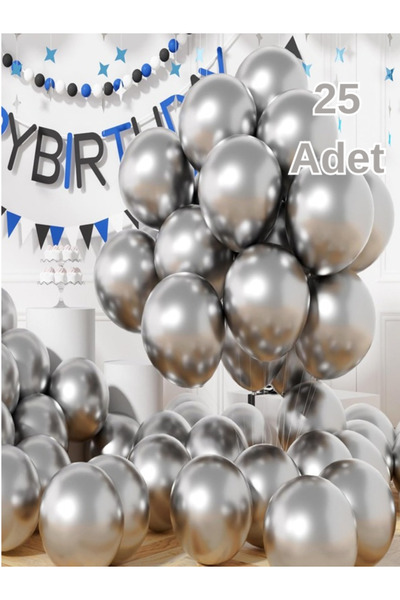 Baloncu Dükkanı Gümüş Metalik Balonlar Parlak Parti Balonu Mezuniyet, Düğün, ...
