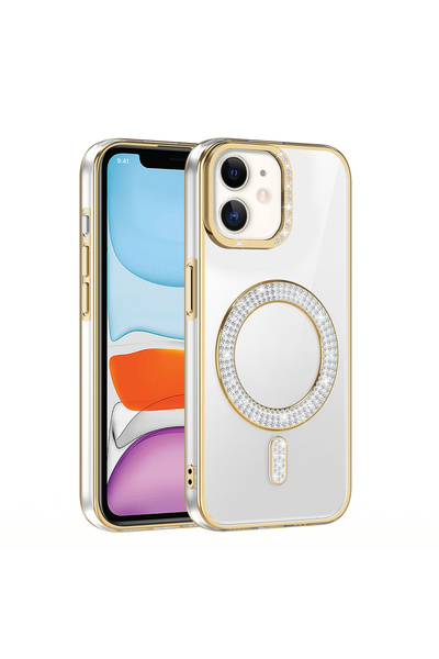 MRCİLETİSİM iPhone 11 Case Magsafe Featured Stone Design Gold Cover Loggerhead