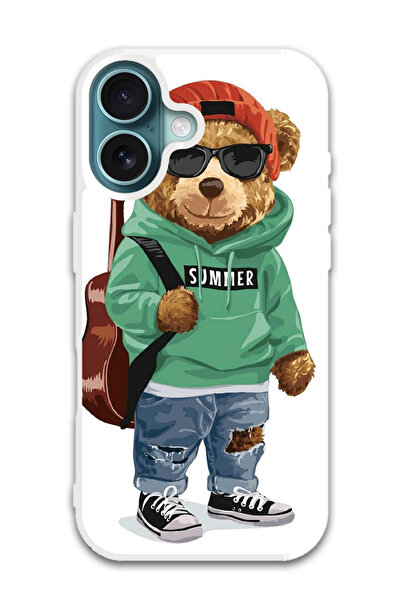 Theodor غطاء حماية لهاتف أبل آيفون 16 - الدب الموسيقي (مصد أبيض)