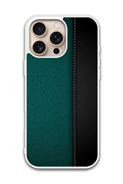 Theodor غطاء حماية لجهاز أبل آيفون 16 برو ماكس، بنقشة جلد أخضر أسود (مصد أبيض)