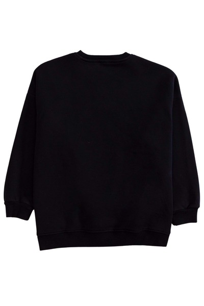 ww waka waka kids store Crew Neck Front Printed Oversize Sweatshirt - Black - 13-14 Years