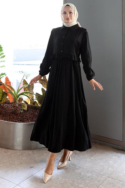 hafsamina Bolero Ruffle Waist Elastic Dress Black Hm2804