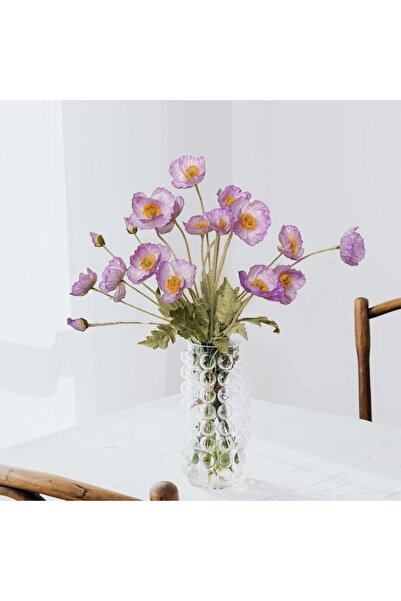 Nettenevime Yapay Çiçek Gelincik Çiçeği Lila Renk 3 Çiçek 1 Tomurcuk 59Cm