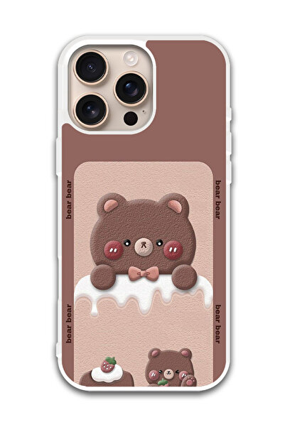 Theodor غطاء حماية لجهاز أبل آيفون 16 برو - دب الفراولة (مصد أبيض)