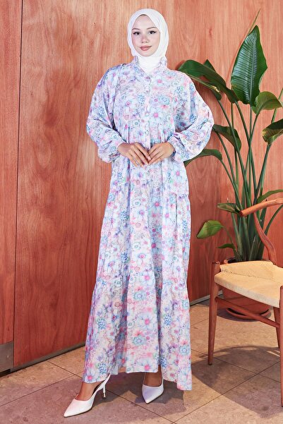 hafsamina Φόρεμα Modal με μοτίβο λουλουδιών Μπλε HM2797