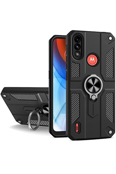 E-ART Husă pentru Motorola Moto E7i Power / E7 Power, inel carbon, neagră