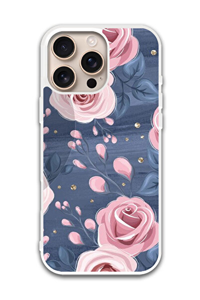 Theodor غطاء حماية لهاتف أبل آيفون 16 برو بنقشة الورود والأوراق (مصد أبيض)