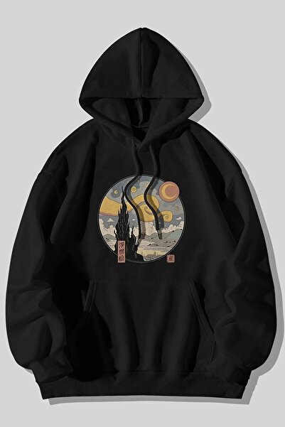 Harajuku Style Φούτερ με κουκούλα και τσέπη καγκουρό σε μαύρο χρώμα με στάμπα...