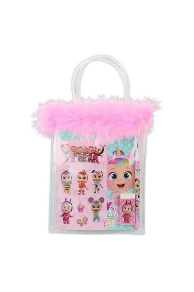 Cry Babies CEM CRY BABIES CRY-7746 KIRTASİYE SETİ TÜYLÜ VE PVC ÇANTALI 4 PARÇA
