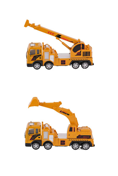 welcomein Toy Friction Metal 1:50 Scale Yellow Crane and Excavator 2 in 1