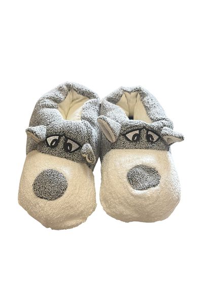 Moda Devrin White Gray Cuddle Dog Bobby Animal Silent Sole Slippers Plush Home Shoes