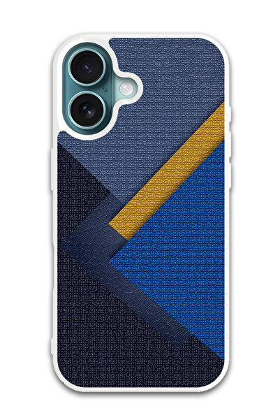 Theodor غطاء حماية لهاتف أبل آيفون 16 بلس بنقشة مثلثات جلدية (واقي أبيض)