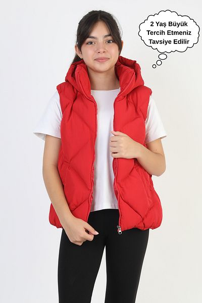 ASYAKİDS CLUB Girl's Hooded Pocket Lined Waterproof Seasonal Puffer Vest