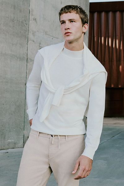 ALTINYILDIZ CLASSICS Men's Ecru Cotton Standard Fit Regular Cut Half Turtleneck Knitwear Sweater