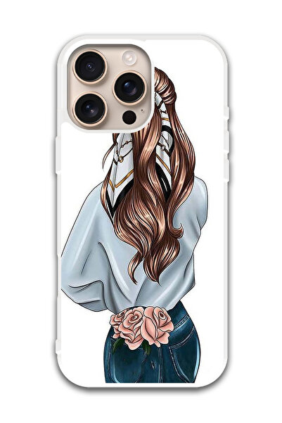 Theodor غطاء حماية لهاتف أبل آيفون 16 برو - فتاة وردية وردية (مصد أبيض)