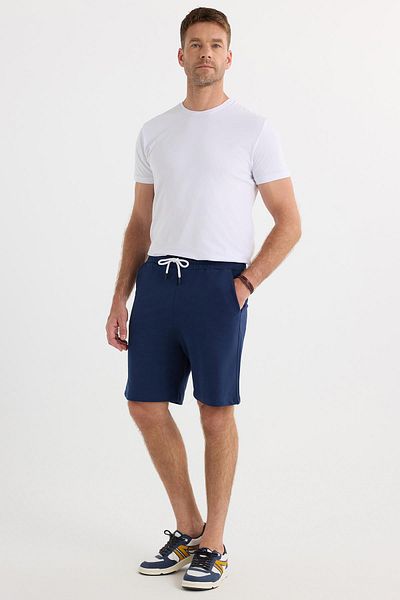 Tudors Men's Relax Fit Relaxed Cut 100% Cotton Navy Blue Shorts with Laced Waist