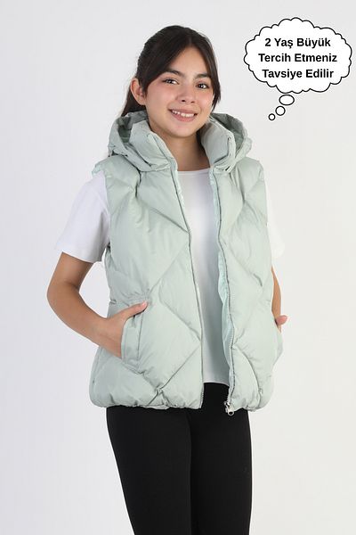 ASYAKİDS CLUB Girl's Hooded Pocket Lined Waterproof Seasonal Puffer Vest