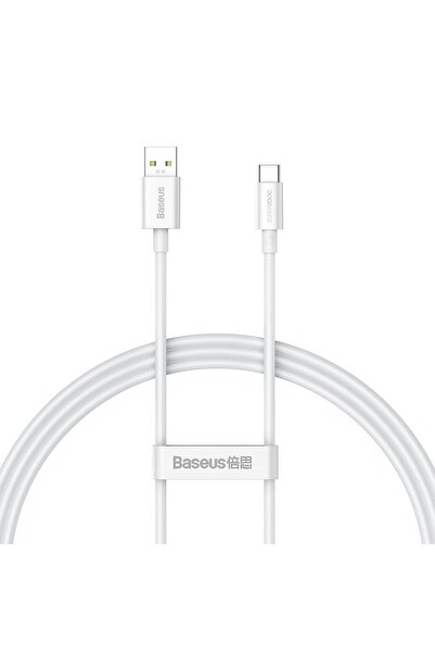Baseus Cablu Incarcare si Transfer Date USB la Type-C 65W, Silicon, Lungime 1m, C71, Alba
