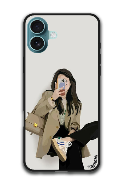 Theodor جراب واقٍ مضاد للخدش والصدمات لهاتف iPhone 16 (6.1) بوصة فتاة تلتقط ص...