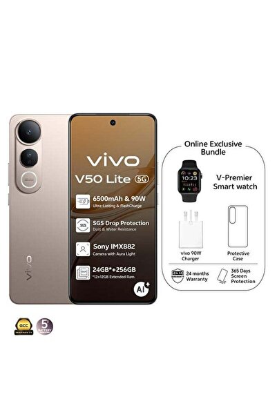 vivo V50 Lite AI 5G Dual SIM Titanium Gold 12GB RAM 256GB with Exclusive Gifts - Middle East Edition