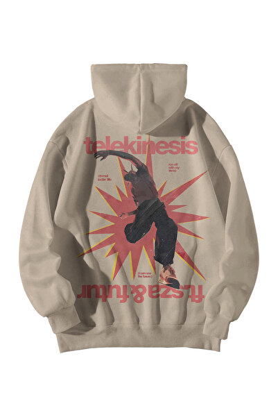 Harajuku Style Women Men Cream Travis Scott Telekinesis Printed Oversized Hoo...