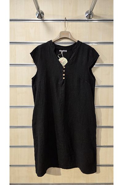 Park Moda Short Linen Dress Short Sleeve Button Detail
