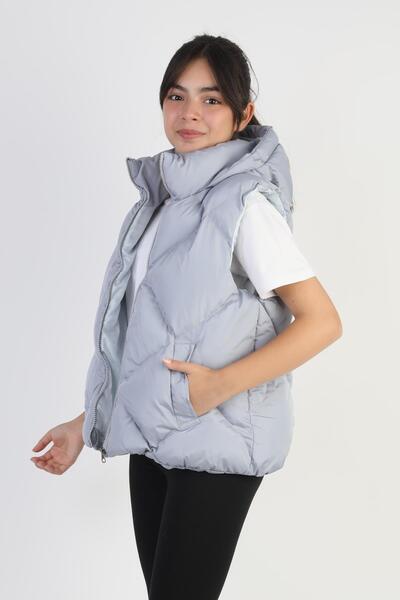 ASYAKİDS CLUB Girl's Hooded Pocket Lined Waterproof Seasonal Puffer Vest