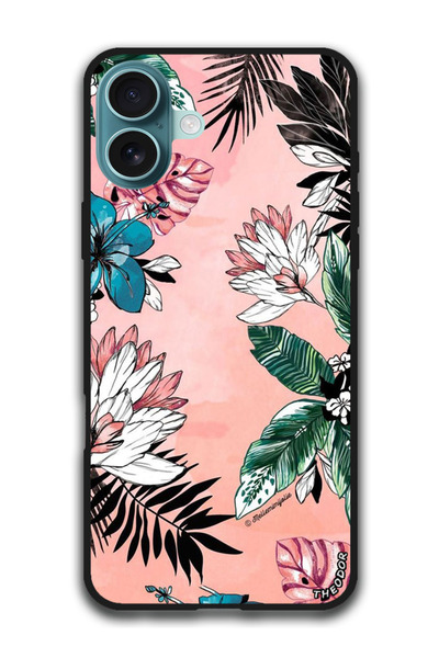 Theodor جراب واقٍ مضاد للخدش والصدمات لهاتف iPhone 16 (6.1) بوصة، زهور وأوراق