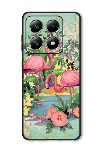 Theodor جراب متوافق مع هاتف Xiaomi 14T، غطاء حماية مقاوم للصدمات ومتين، نقشة طيور النحام الوردية