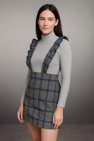 Noi Belis Mini Check Gilet Woven Dress Aw25El0007