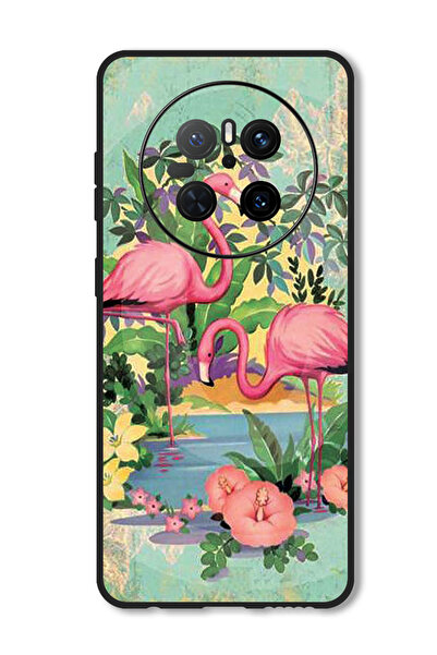 Theodor جراب متوافق مع هاتف Huawei Mate 70 غطاء حماية مقاوم للصدمات ومتين بنقشة طيور النحام الوردي