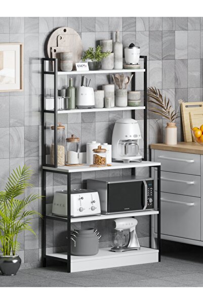 ODİNA Mutfak Standı Bazalı 5 Raflı Kahve Köşesi Mutfak Rafı Mutfak Bangosu Ço...
