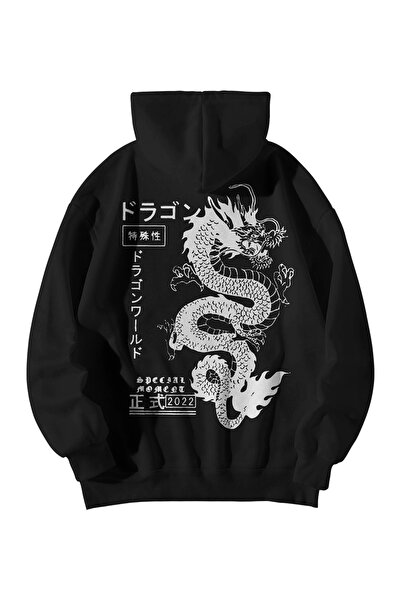 Harajuku Style Γυναικεία Ανδρικά Μαύρα Φούτερ με στάμπα Dragon, με κουκούλα κ...