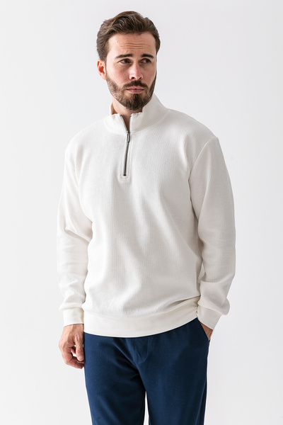 JB John Borners Men's Stand Collar Half Zip Basic Sweatshirt White - 5716