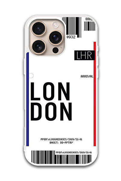 Theodor غطاء حماية لهاتف Apple IPHONE 16 Pro، بطاقة صعود طائرة لندن (مصد أبيض)
