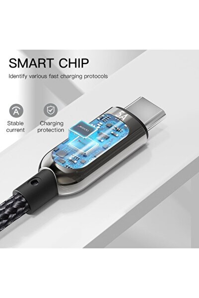 Yesido Charging and Data Transfer Cable USB to Type-C, Nylon, 66W, 5A, Digital Display, Length 1.2m, C601,