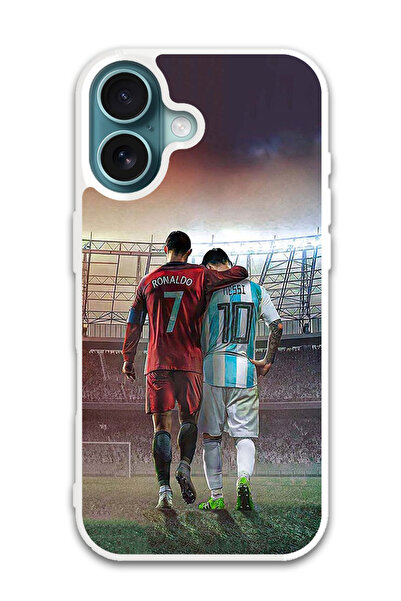 Theodor غطاء حماية لهاتف أبل آيفون 16 رونالدو ميسي (مصد أبيض)